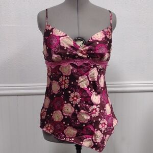 Halo Y2K Pink and Brown Floral Camisole Babydoll Style